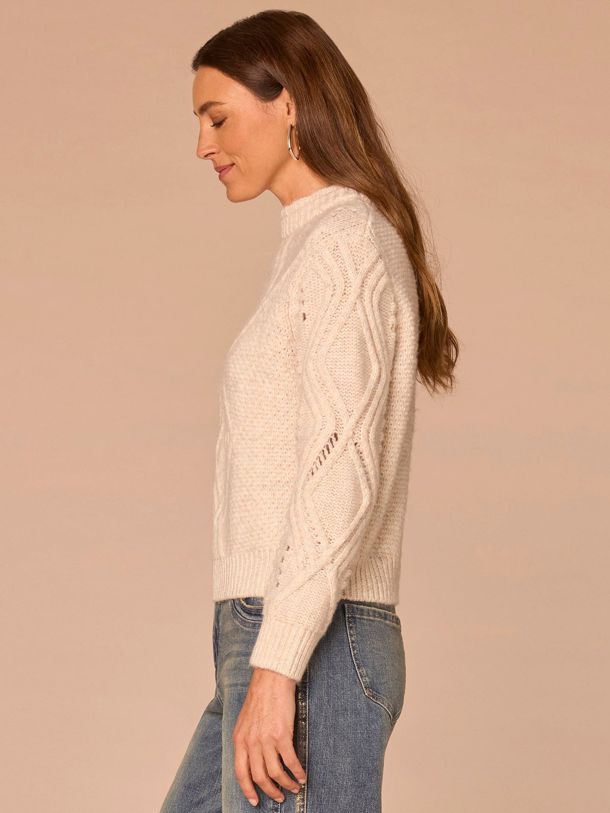 Long Sleeve Double Layer Round Neck Cable Stitch Mix Sweater - Cream|Heather Grey|Navy