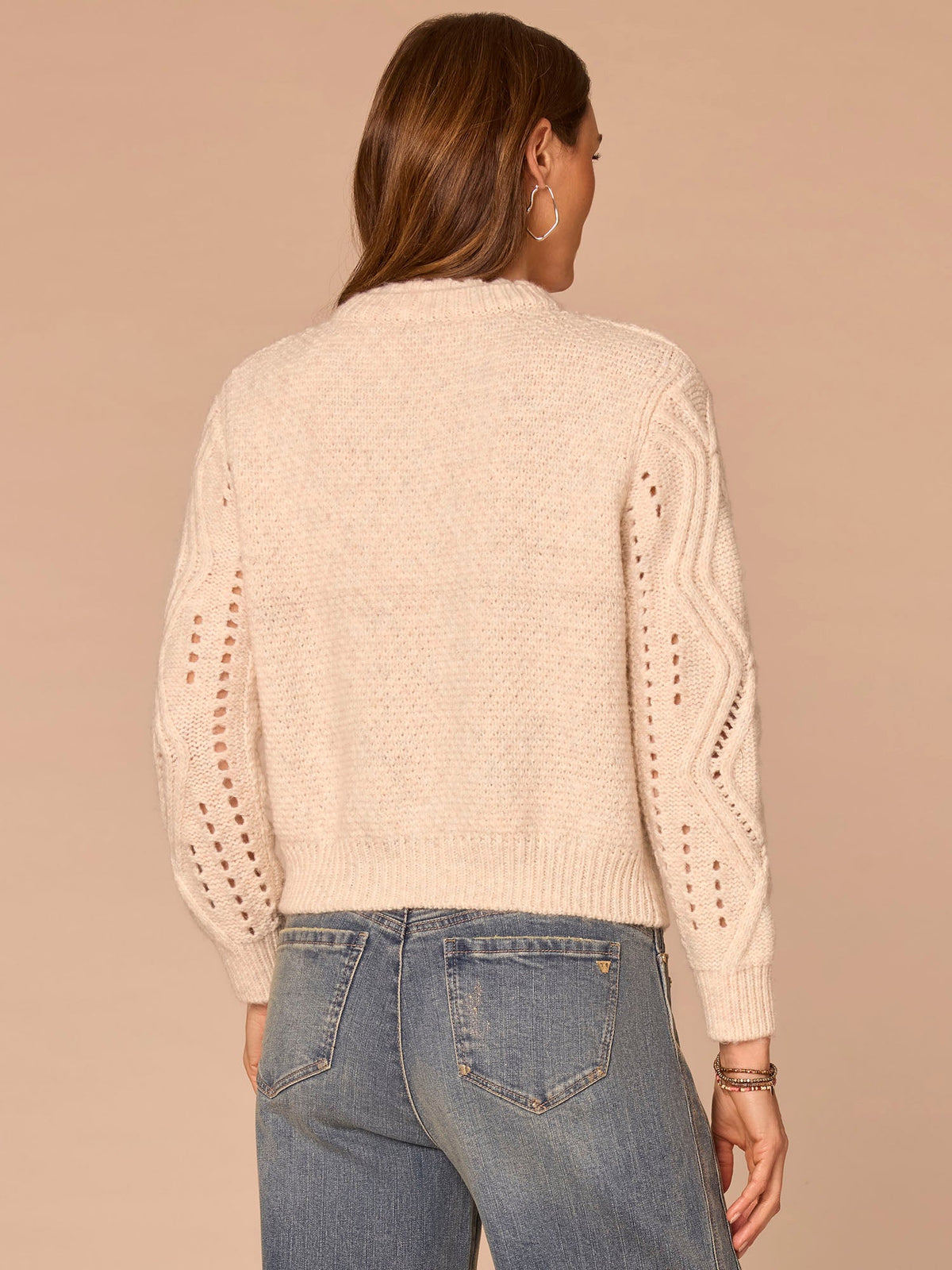 Long Sleeve Double Layer Round Neck Cable Stitch Mix Sweater - Cream|Heather Grey|Navy
