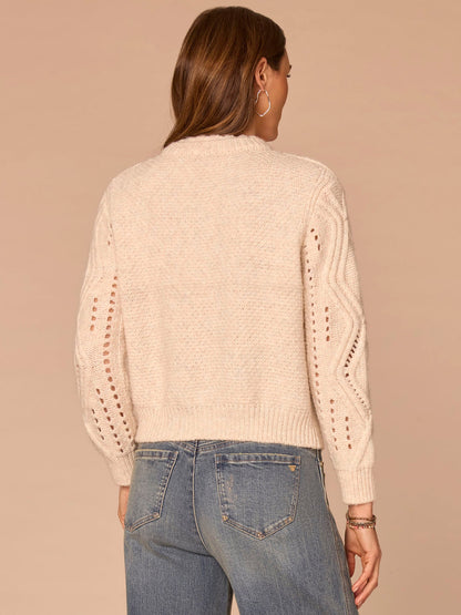 Long Sleeve Double Layer Round Neck Cable Stitch Mix Sweater - Cream|Heather Grey|Navy