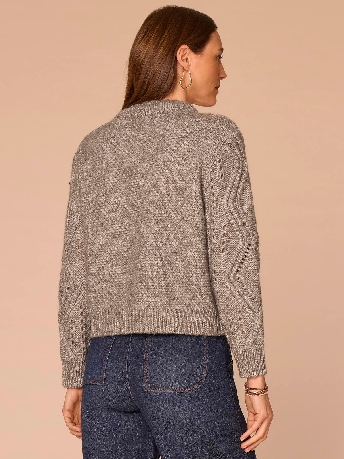 Long Sleeve Double Layer Round Neck Cable Stitch Mix Sweater - Cream|Heather Grey|Navy