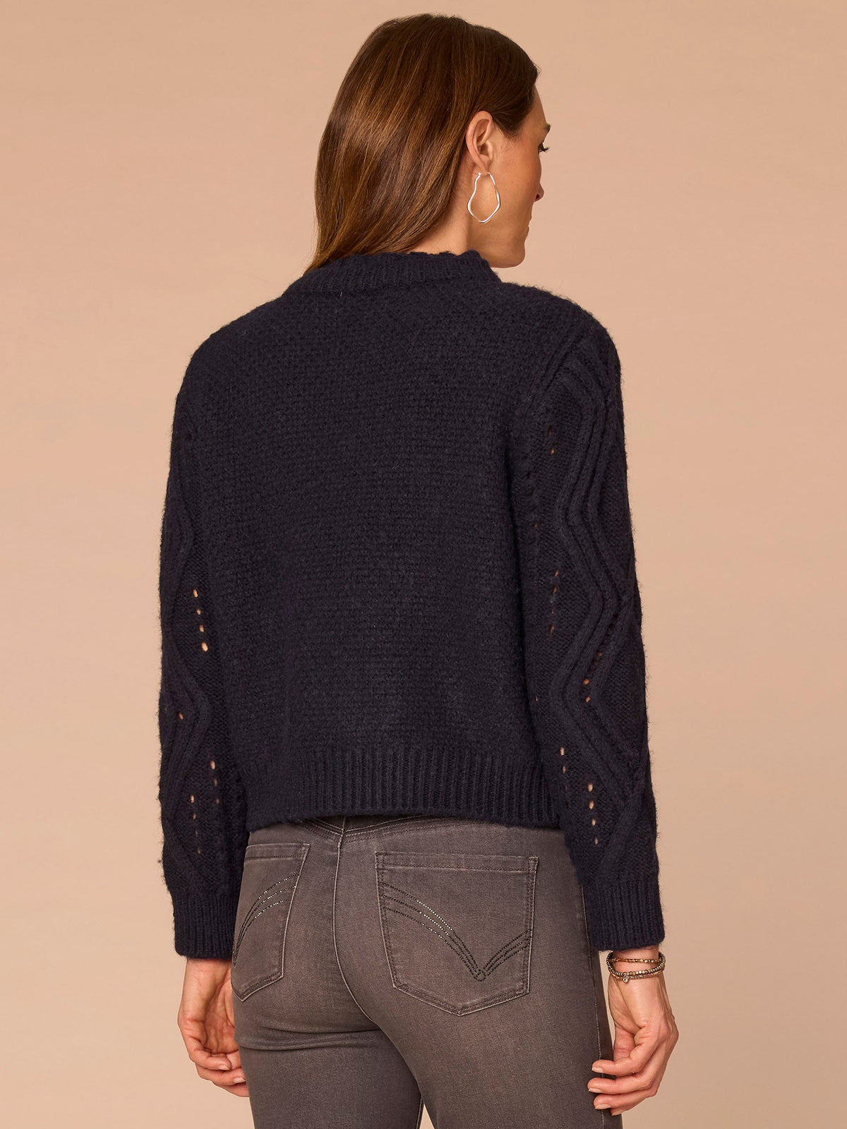 Long Sleeve Double Layer Round Neck Cable Stitch Mix Sweater - Cream|Heather Grey|Navy