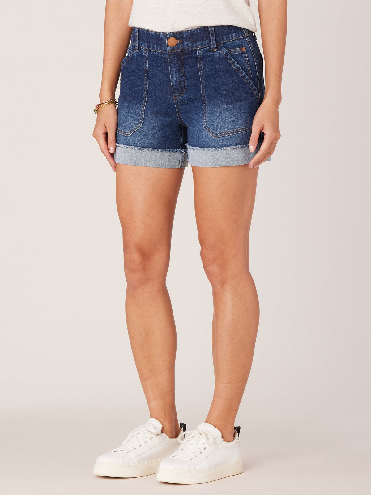 "Ab"solution Mid-Rise Roll Cuff Plus Size Shorts - Indigo Denim