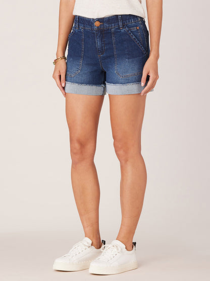 "Ab"solution Mid-Rise Roll Cuff Plus Size Shorts - Indigo Denim