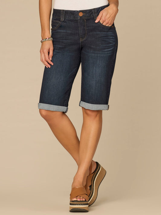 “Ab”solution® Mid-Rise Dark Indigo Artisanal Petite Bermuda Shorts - Dark Indigo Artisanal Denim