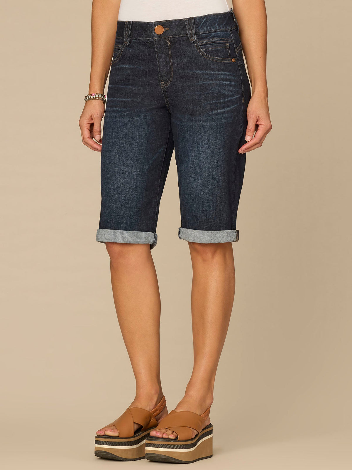 “Ab”solution® Mid-Rise Dark Indigo Artisanal Petite Bermuda Shorts - Dark Indigo Artisanal Denim
