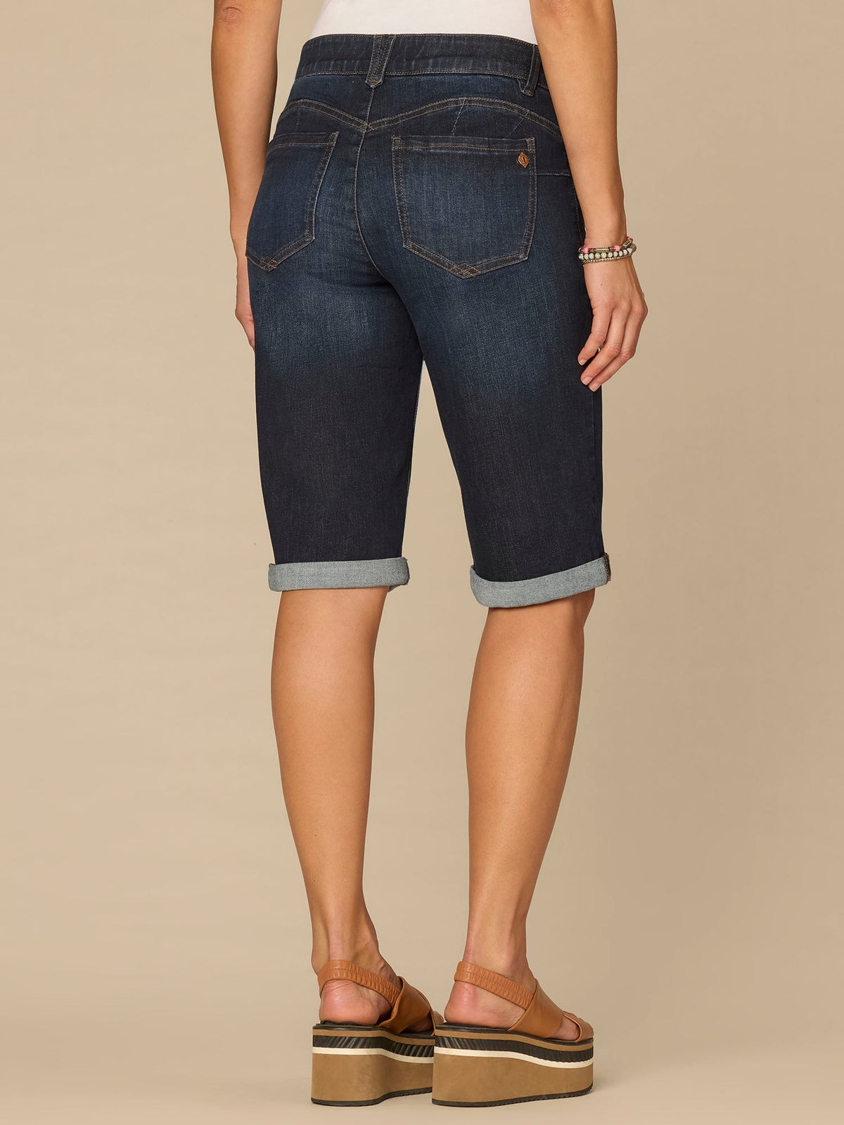“Ab”solution® Mid-Rise Dark Indigo Artisanal Petite Bermuda Shorts - Dark Indigo Artisanal Denim