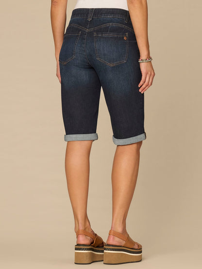 “Ab”solution® Mid-Rise Dark Indigo Artisanal Petite Bermuda Shorts - Dark Indigo Artisanal Denim