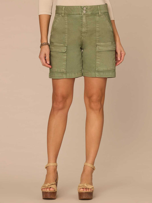 "Ab"solution® Skyrise Double Button Patch Pocket Petite Cargo Shorts - Lily Pad
