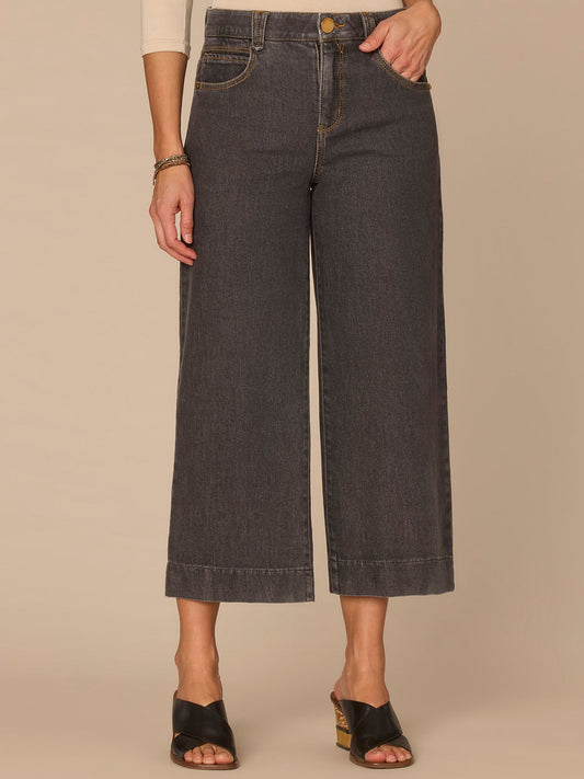 "Ab"solution® High Rise Cropped Petite Wide Leg Jeans in Grey - Dark Grey Denim