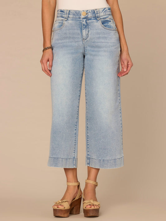 "Ab"solution® High Rise Light Blue Cropped Petite Wide Leg Jeans - Light Blue Denim