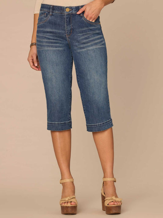 "Ab"solution® Mid-Rise 3D Embroidered Bow Pocket Petite Skimmer Jeans - Blue Denim