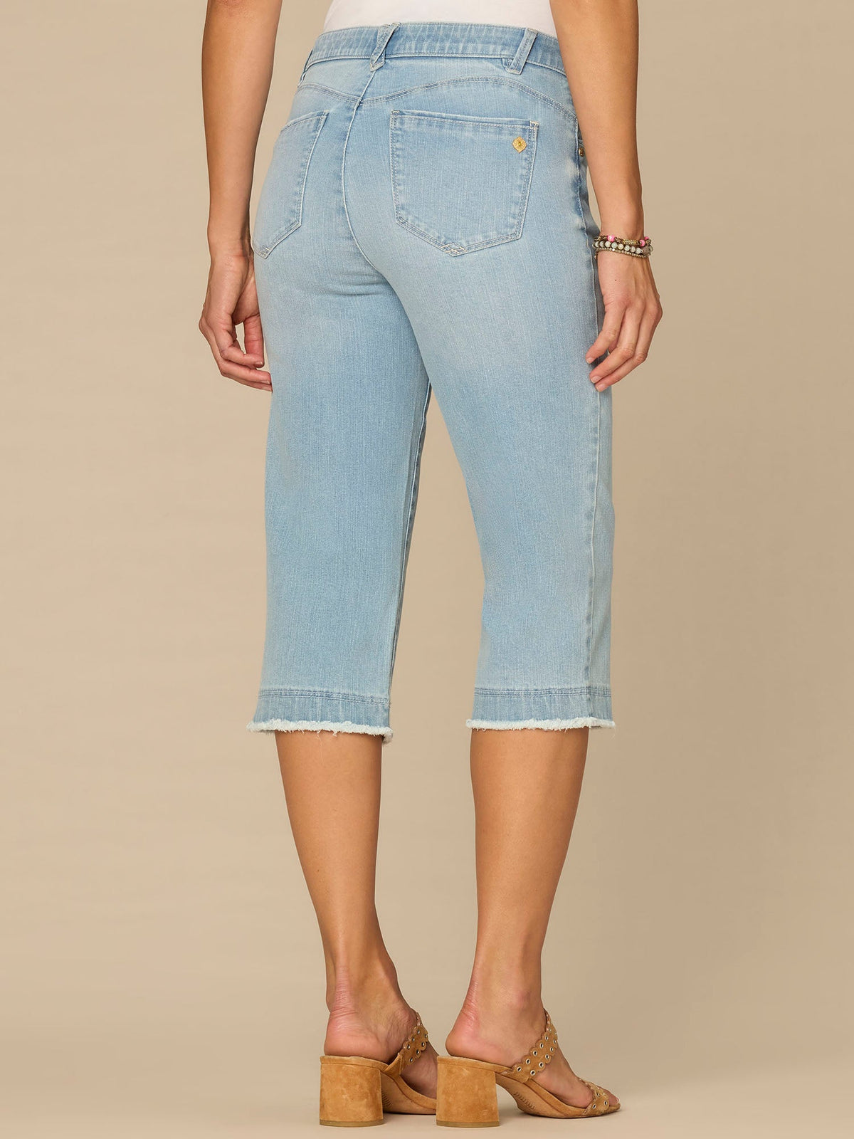 “Ab”solution® Mid-Rise Powder Blue Artisanal Fray Hem Skimmer Jeans - Powder Blue Artisanal Denim