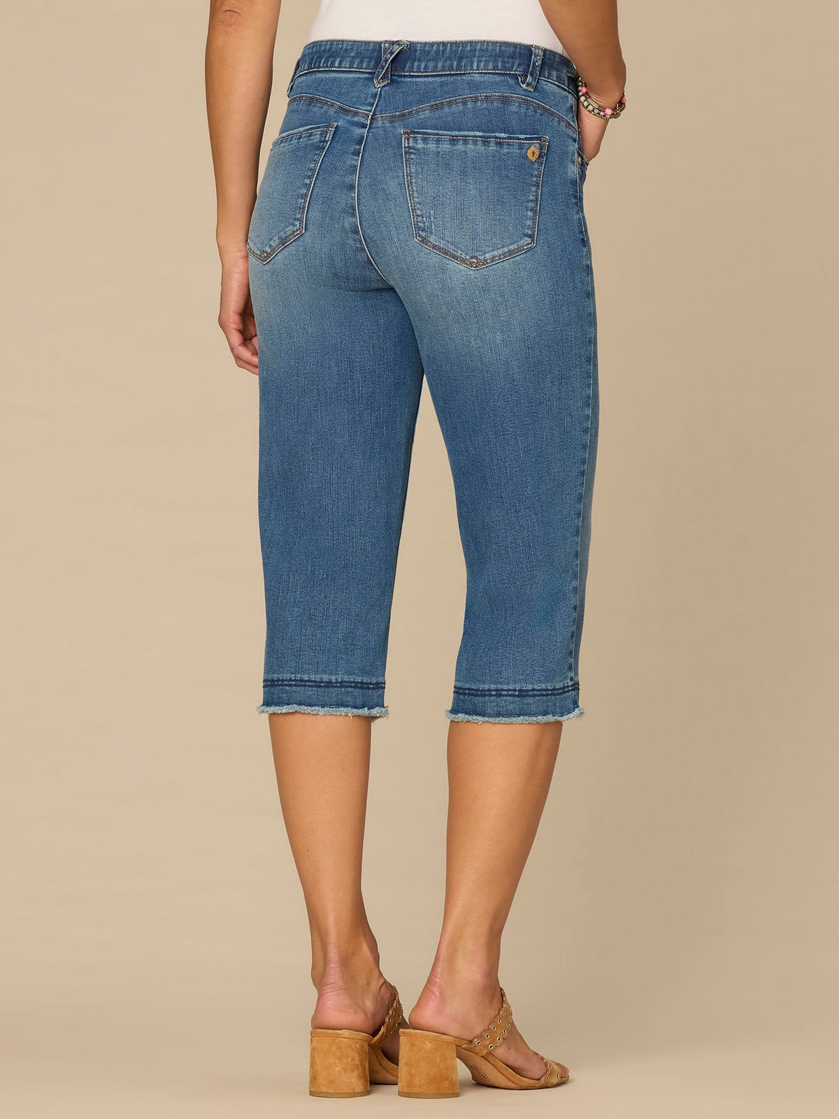 “Ab”solution® Mid-Rise Mid Blue Artisanal Fray Hem Skimmer Jeans - Mid Blue Artisanal Denim