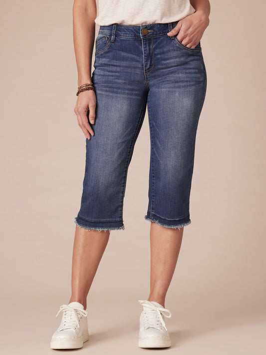 "Ab"solution® Blue Denim Petite Fray Hem Skimmer Capri - Blue Denim
