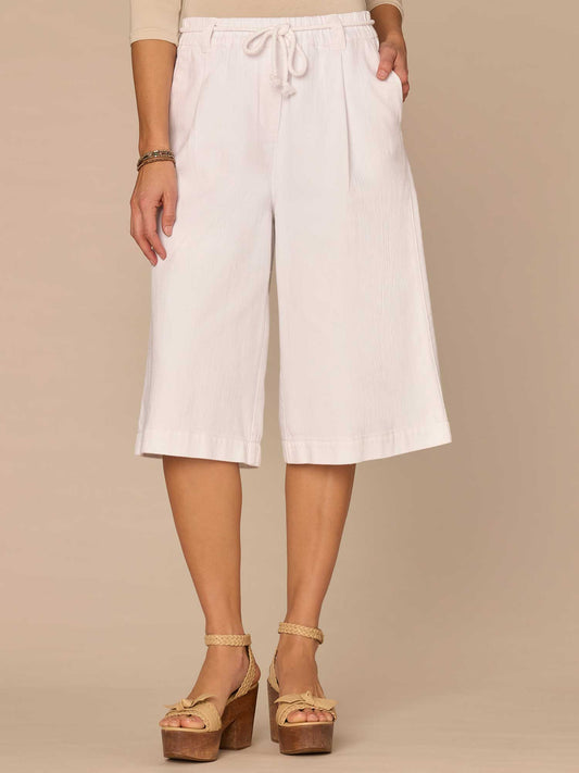 "Ab"leisure Skyrise Spade Pocket Bermuda Shorts with Rope Tie Belt - Optic White Denim