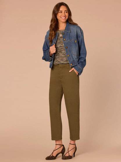 Long Sleeve Button Front Cropped Elastic Hem Denim Jacket - Blue Artisanal Denim