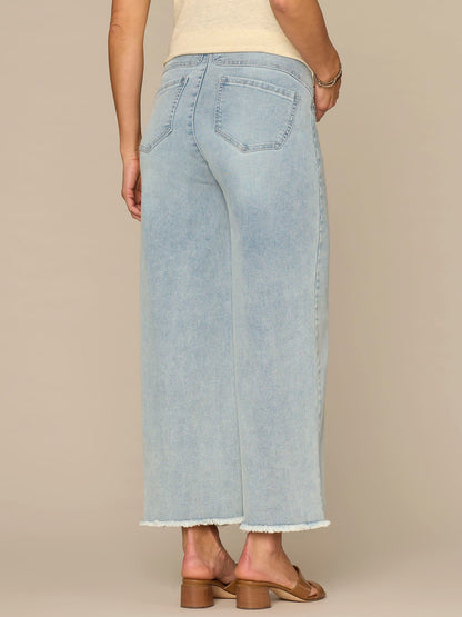 CradleComfort Baby Bump Round Up Fray Hem Maternity Wide Leg Jeans - Light Blue Artisanal Denim