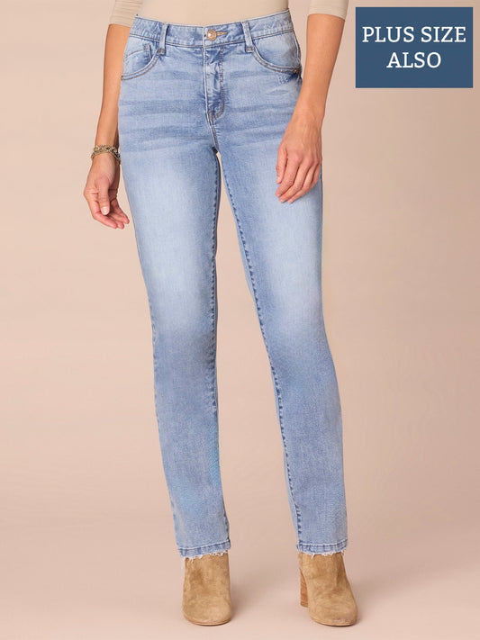 "Ab"solution® High Rise Vintage Plus Size Straight Leg Jeans - Light Blue Vintage Denim