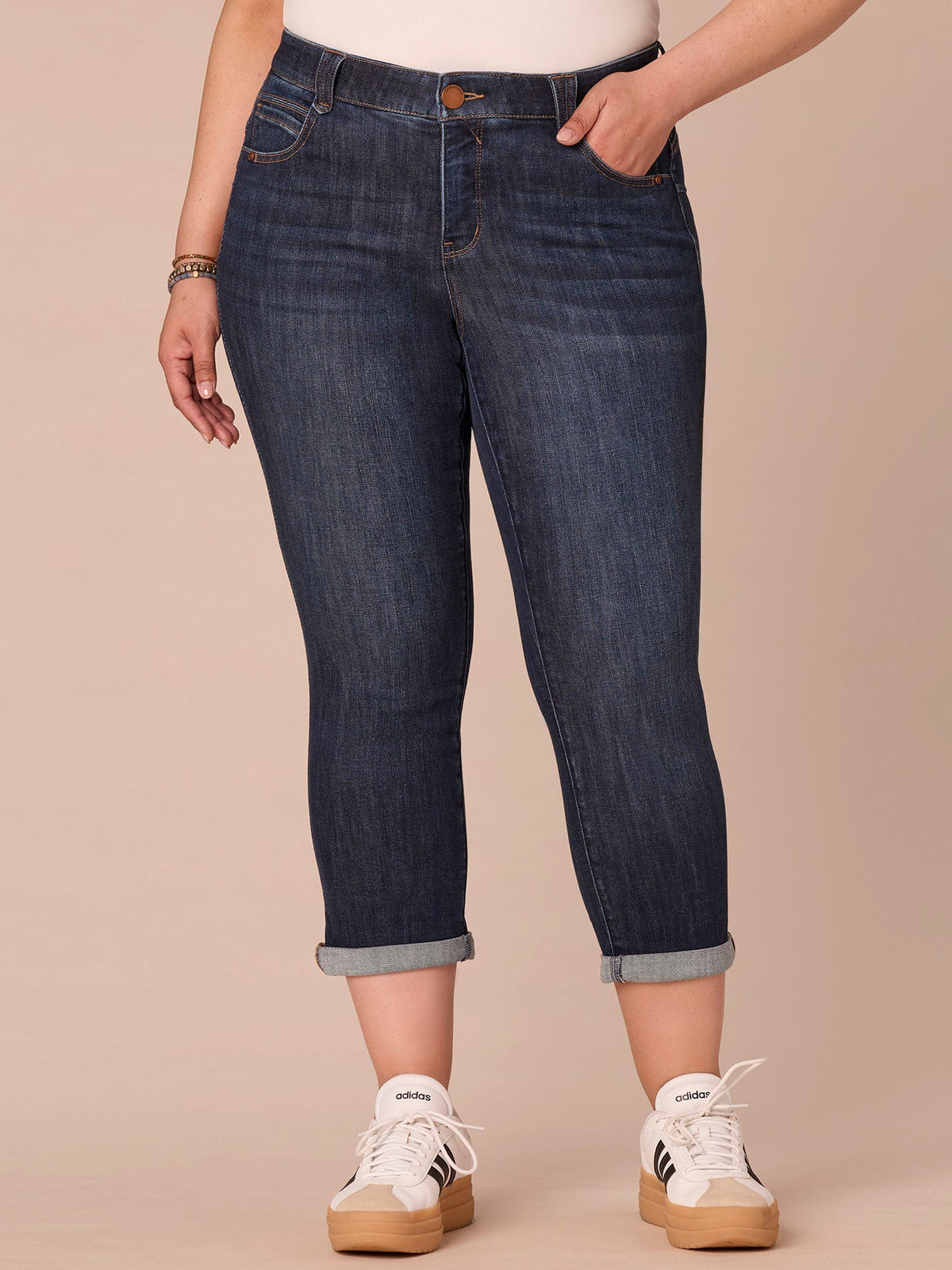 “Ab”solution® Mid-Rise Indigo Roll Cuff Plus Size Ankle Skimmer Jeans - Indigo Denim