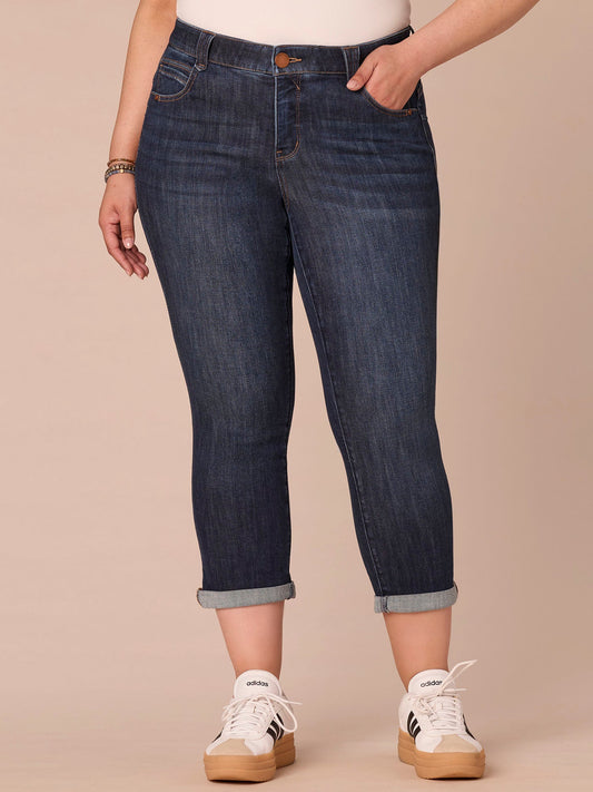 “Ab”solution® Mid-Rise Indigo Roll Cuff Plus Size Ankle Skimmer Jeans - Indigo Denim