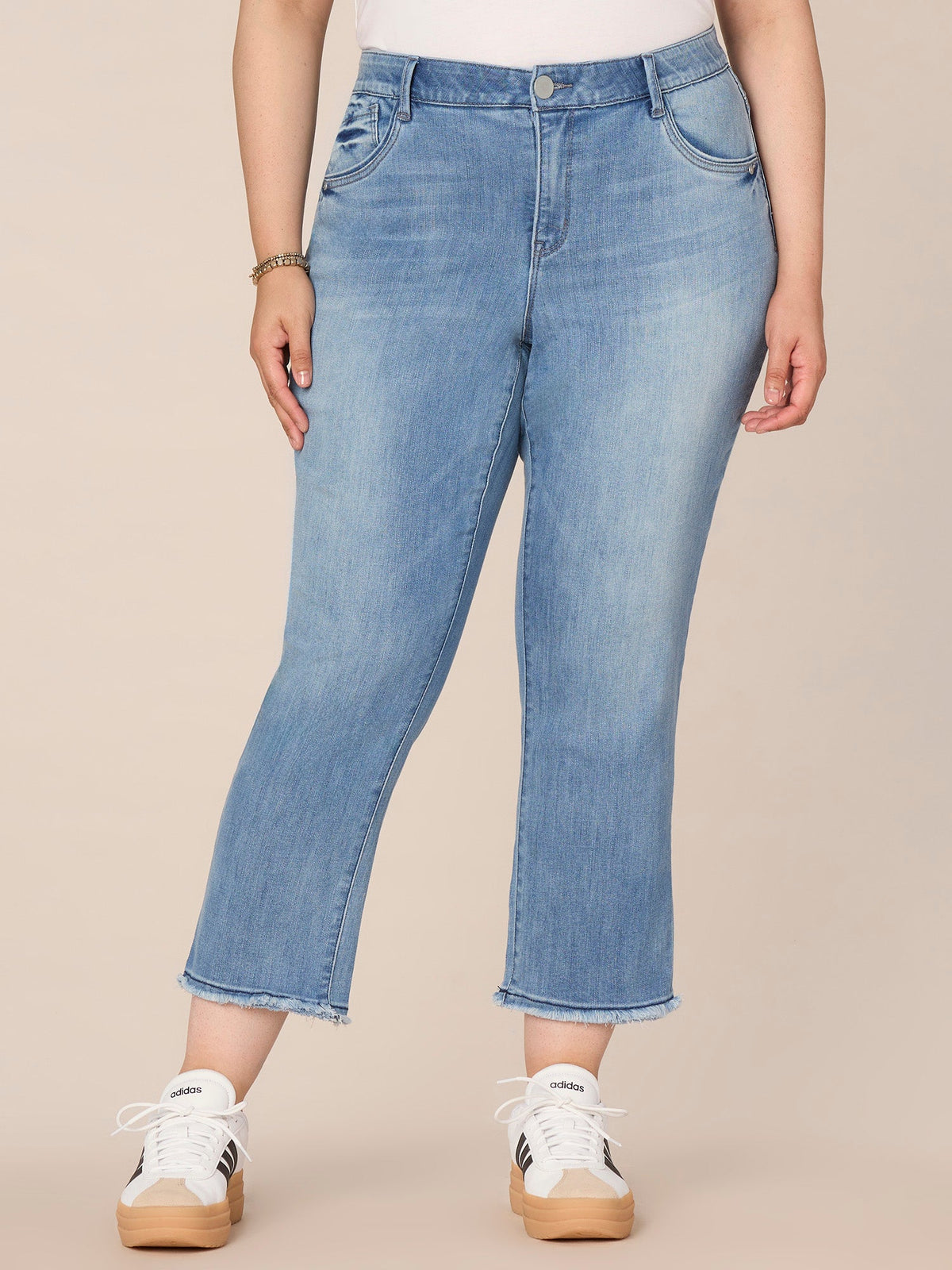 "Ab"solution Plus Size Cascading "D" Back Pocket Slim Straight Jean - Mid Blue Denim