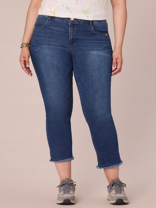 "Ab"solution Plus Size Cascading "D" Embroidery Slim Straight Jean - Blue Denim