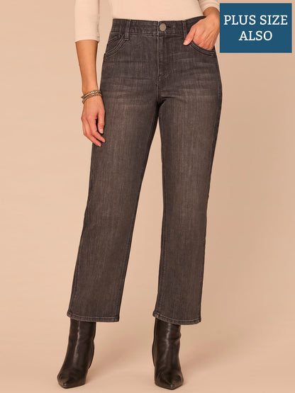 "Ab"solution® High Rise Double Seam Plus Size Ankle Straight Leg Jeans - Black Washed Black Denim