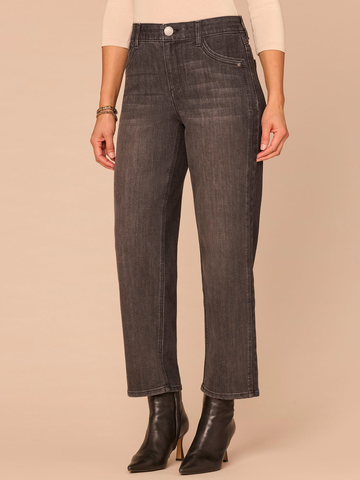 "Ab"solution® High Rise Double Seam Plus Size Ankle Straight Leg Jeans - Black Washed Black Denim