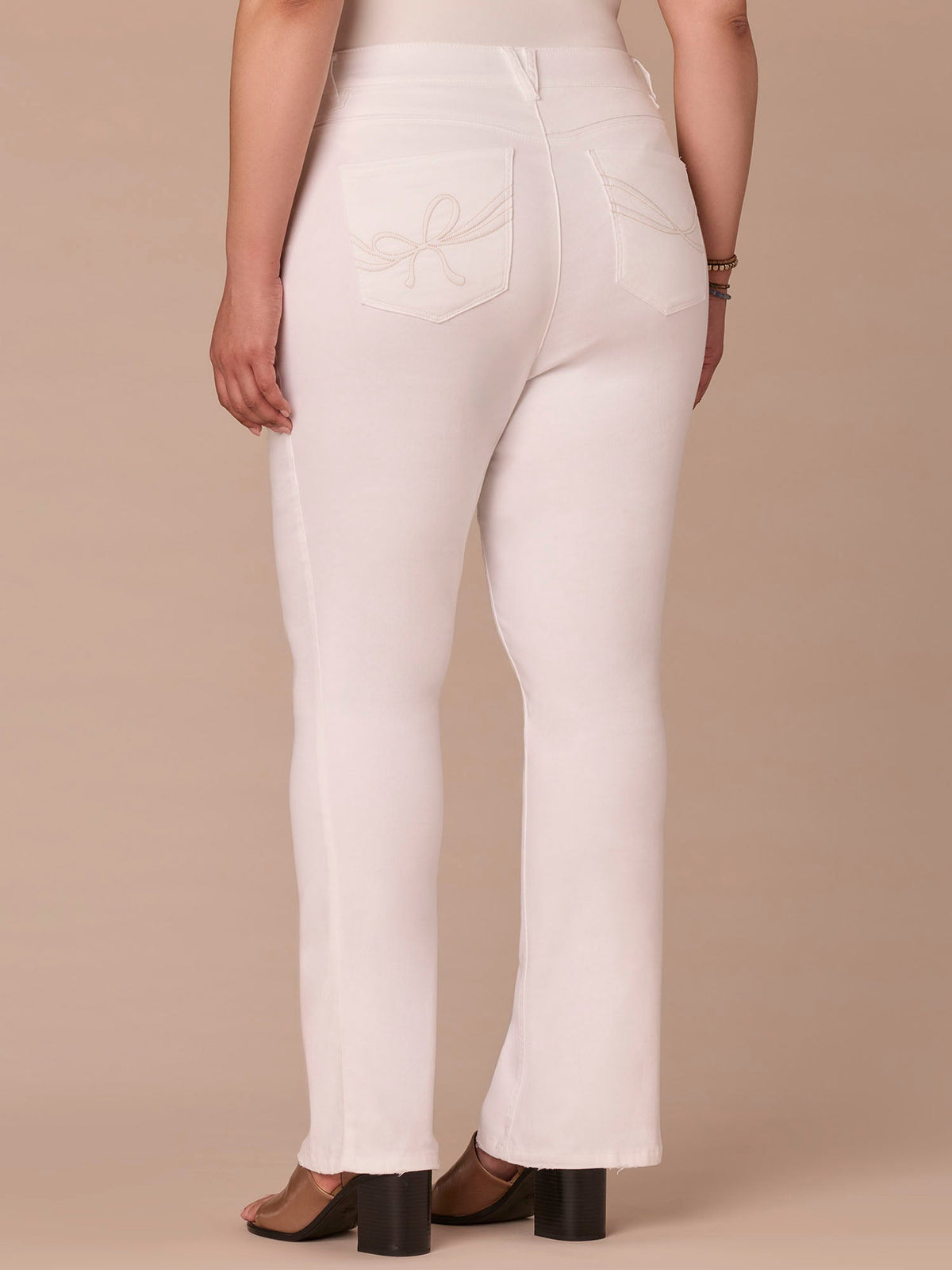 “Ab”solution® High Rise Embroidered Bow Plus Size Itty Bitty Boot Jean - Optic White Denim