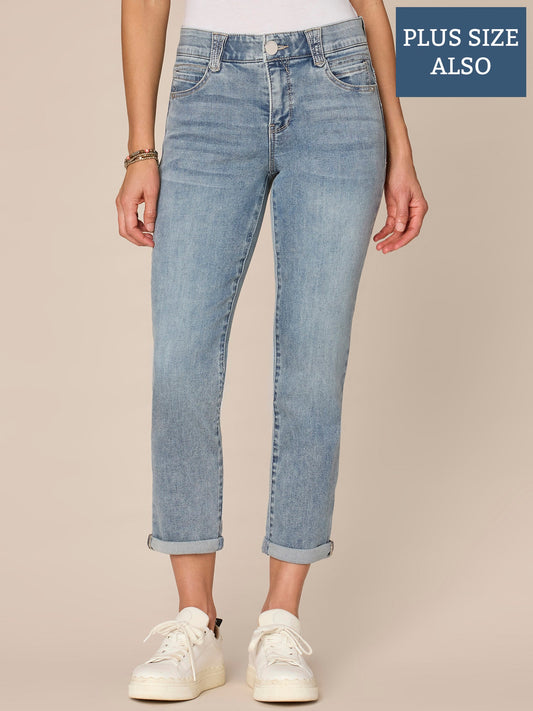 “Ab”solution® Mid-Rise Roll Cuff Ankle Skimmer Plus Size Jeans - Light Blue Denim