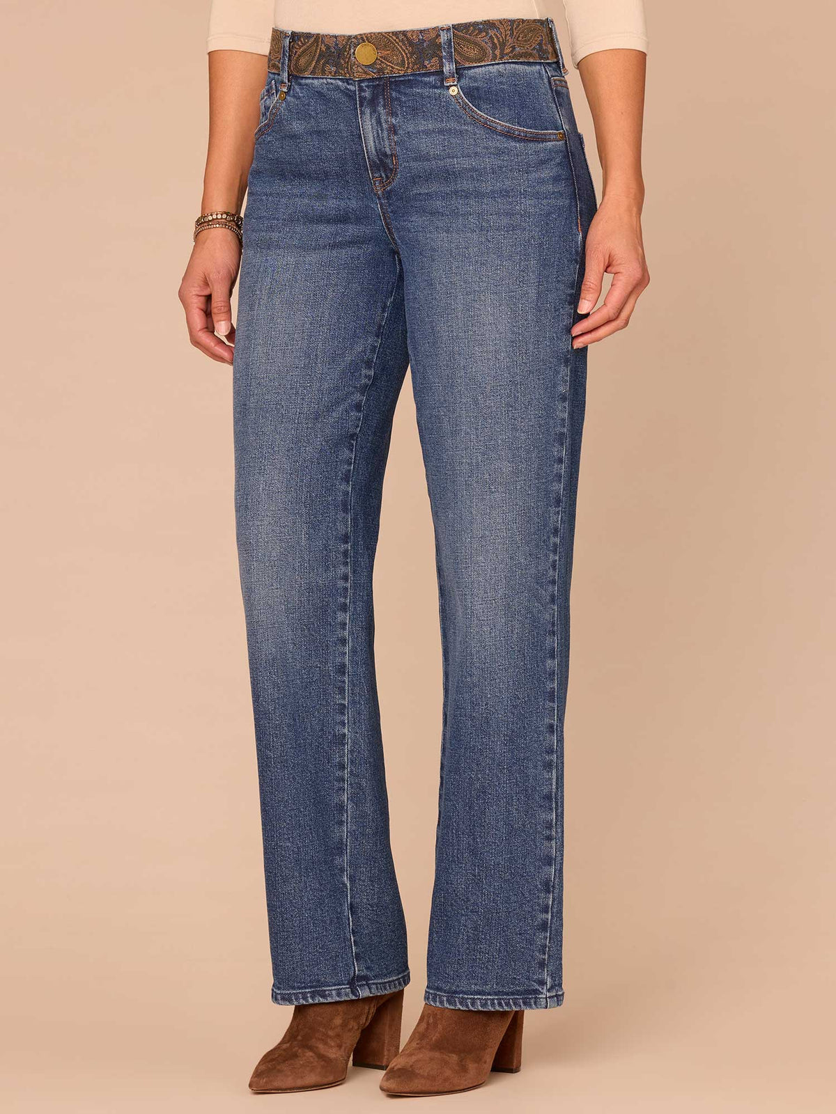 "Ab"solution® Mid-Rise Embroidered Waist Straight Leg Plus Size Jeans - Blue Denim