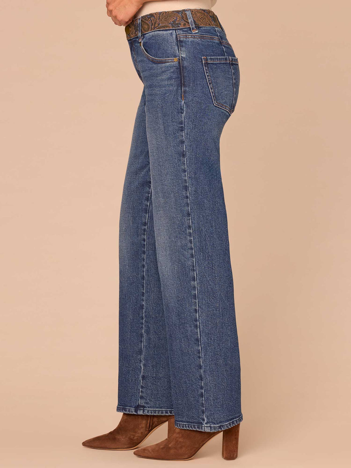 "Ab"solution® Mid-Rise Embroidered Waist Straight Leg Plus Size Jeans - Blue Denim