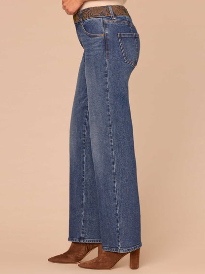 "Ab"solution® Mid-Rise Embroidered Waist Straight Leg Plus Size Jeans - Blue Denim
