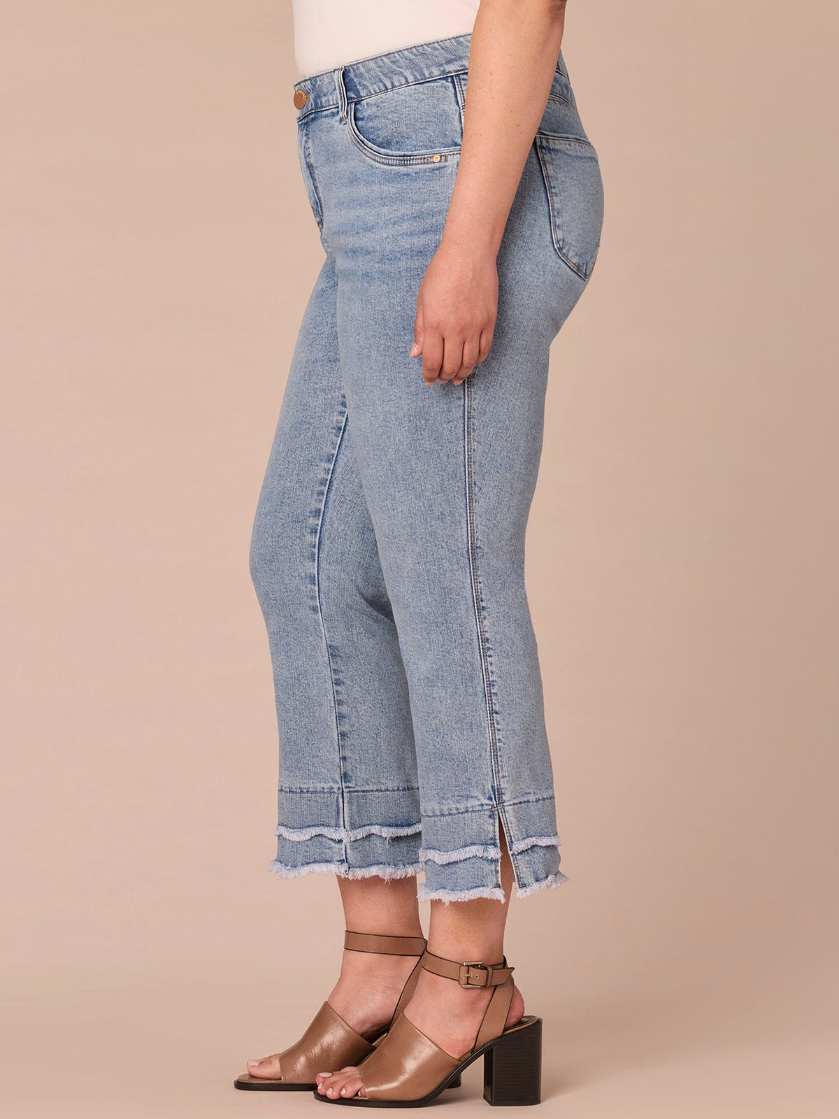 "Ab"solution® Mid-Rise Double Scallop Hem Plus Size Kick Flare Jean - Light Blue Artisanal Denim