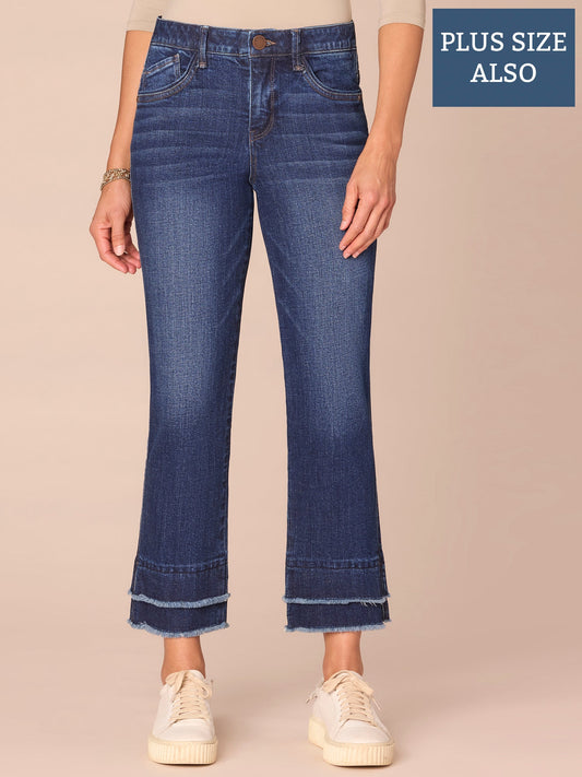 "Ab"solution® Mid-Rise Double Layer Fray Plus Size Kick Flare Jeans - Indigo Denim