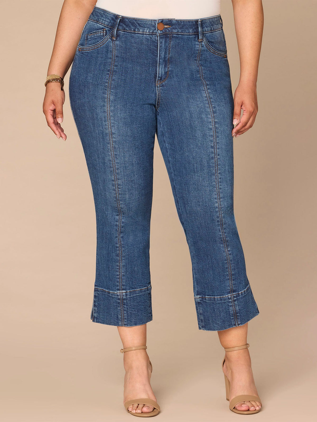 "Ab"solution® High Rise Center Seam Plus Size Kick Flare Jeans - Blue Denim