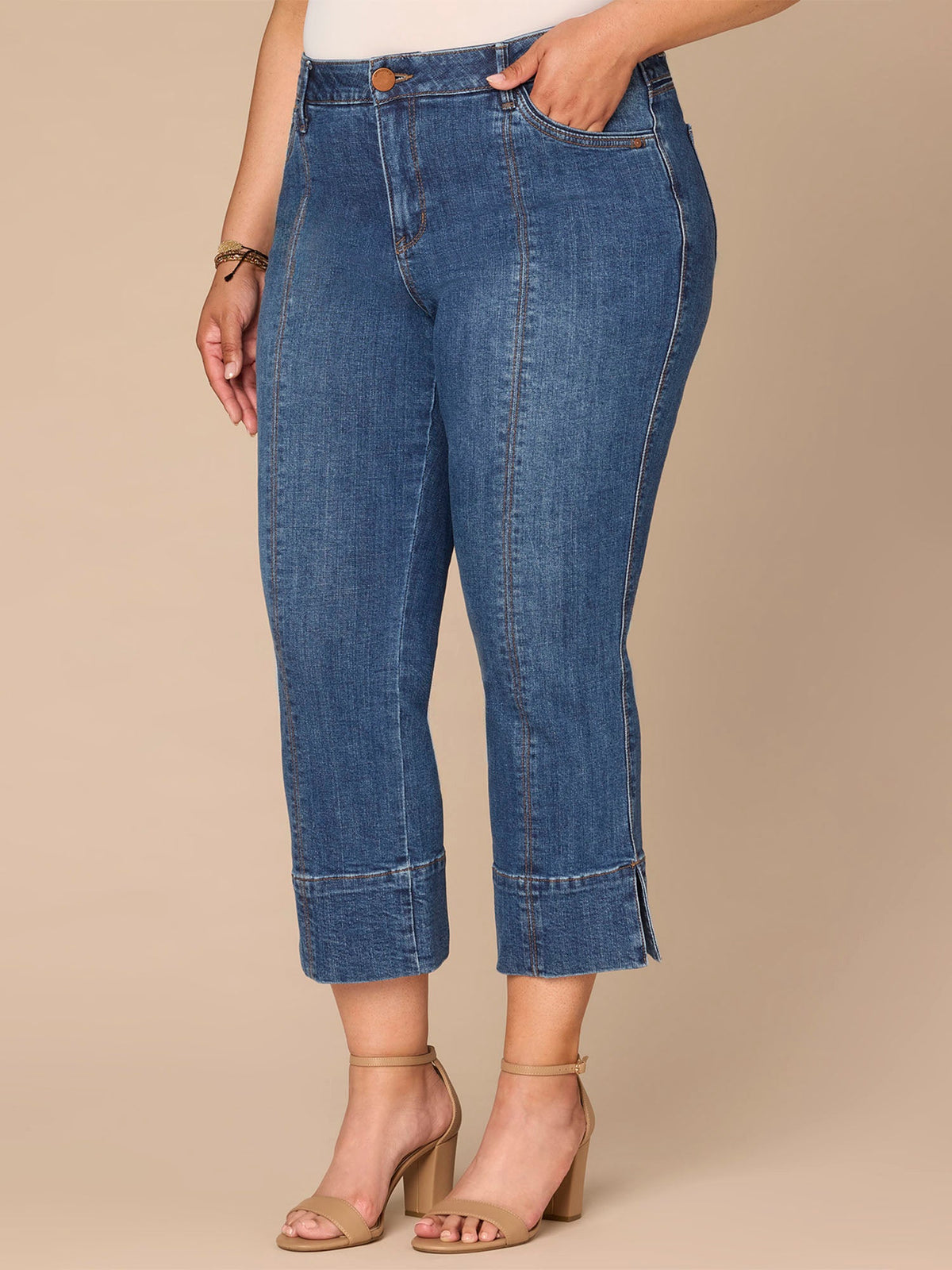 "Ab"solution® High Rise Center Seam Plus Size Kick Flare Jeans - Blue Denim