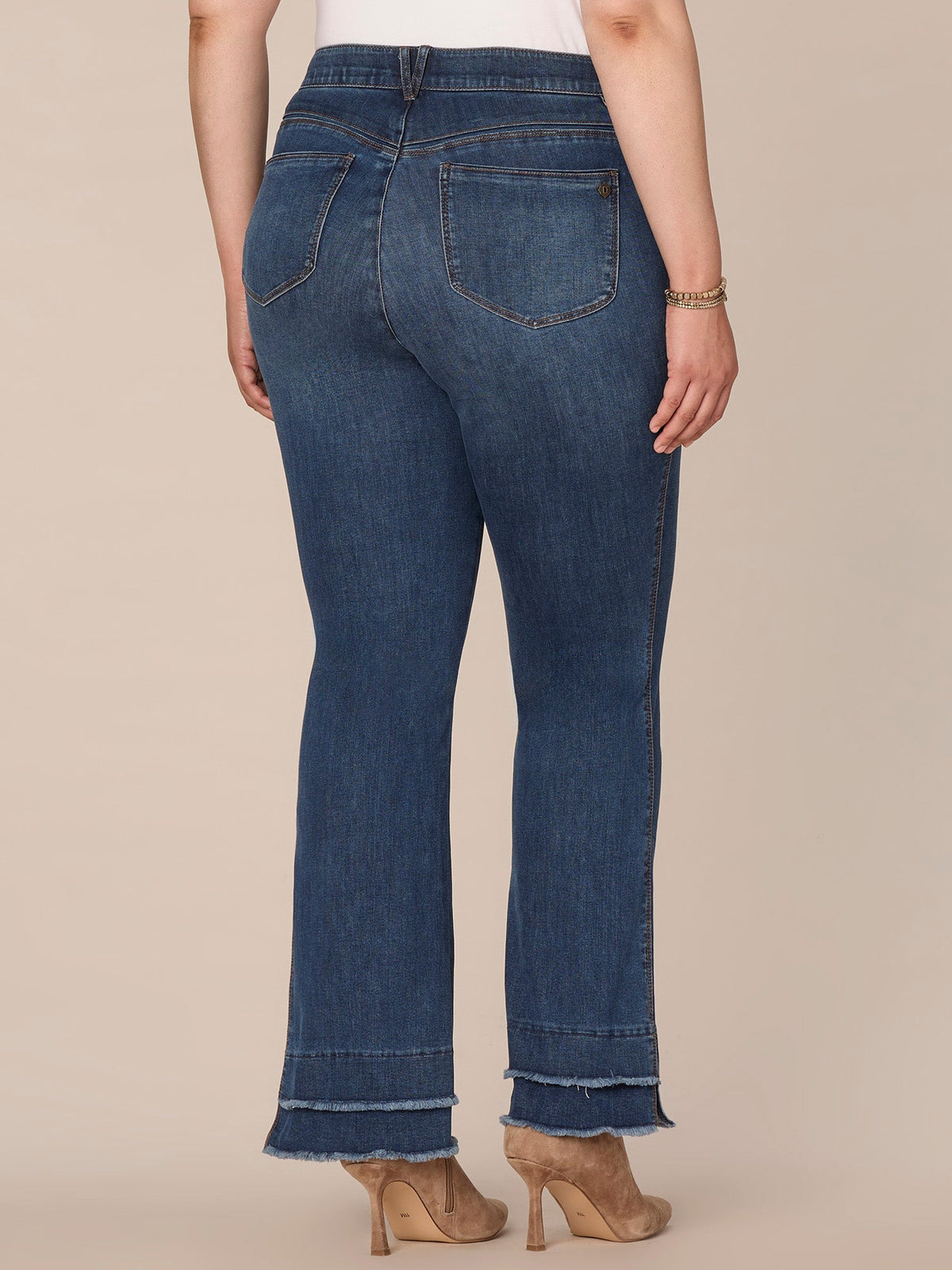"Ab"solution High Rise Fray Hem Itty Bitty More Boot Plus Size Jeans - Blue Denim