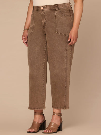 "Ab"solution® Skyrise Relaxed Straight Leg Plus Size Jean with Seaming - Washed Dark Walnut