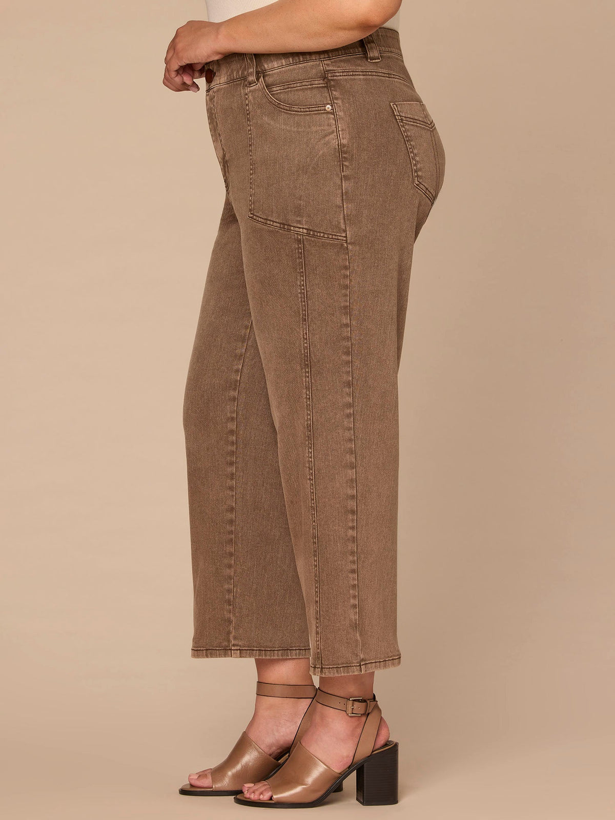 "Ab"solution® Skyrise Relaxed Straight Leg Plus Size Jean with Seaming - Washed Dark Walnut