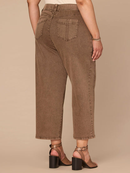 "Ab"solution® Skyrise Relaxed Straight Leg Plus Size Jean with Seaming - Washed Dark Walnut