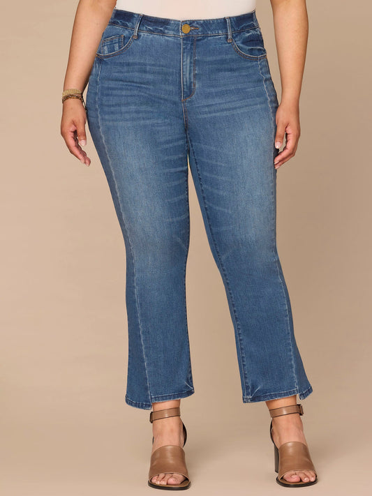 "Ab"solution® Skyrise Plus Size Barely Boot Jeans with Step Hem - Mid Blue Artisanal Denim
