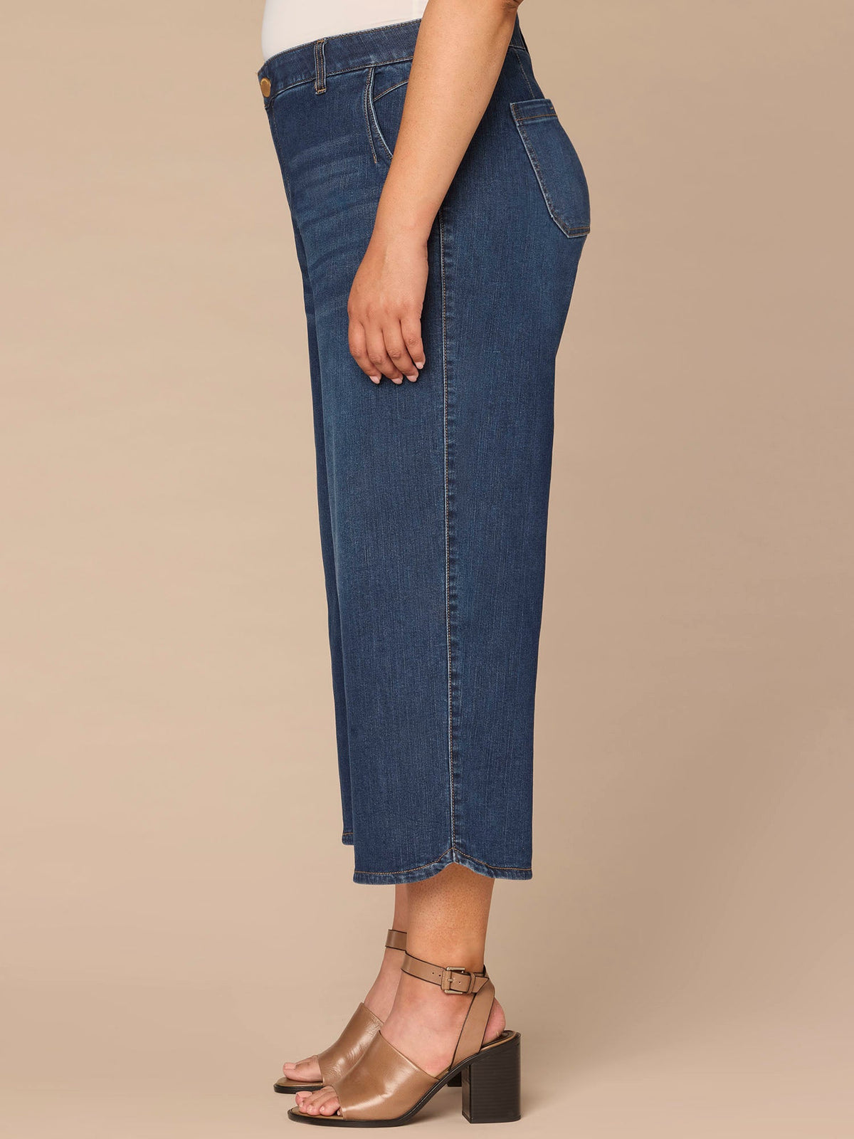 "Ab"solution® Skyrise Dart Seam Tulip Hem Crop Plus Size Wide Leg Jean - Blue Denim
