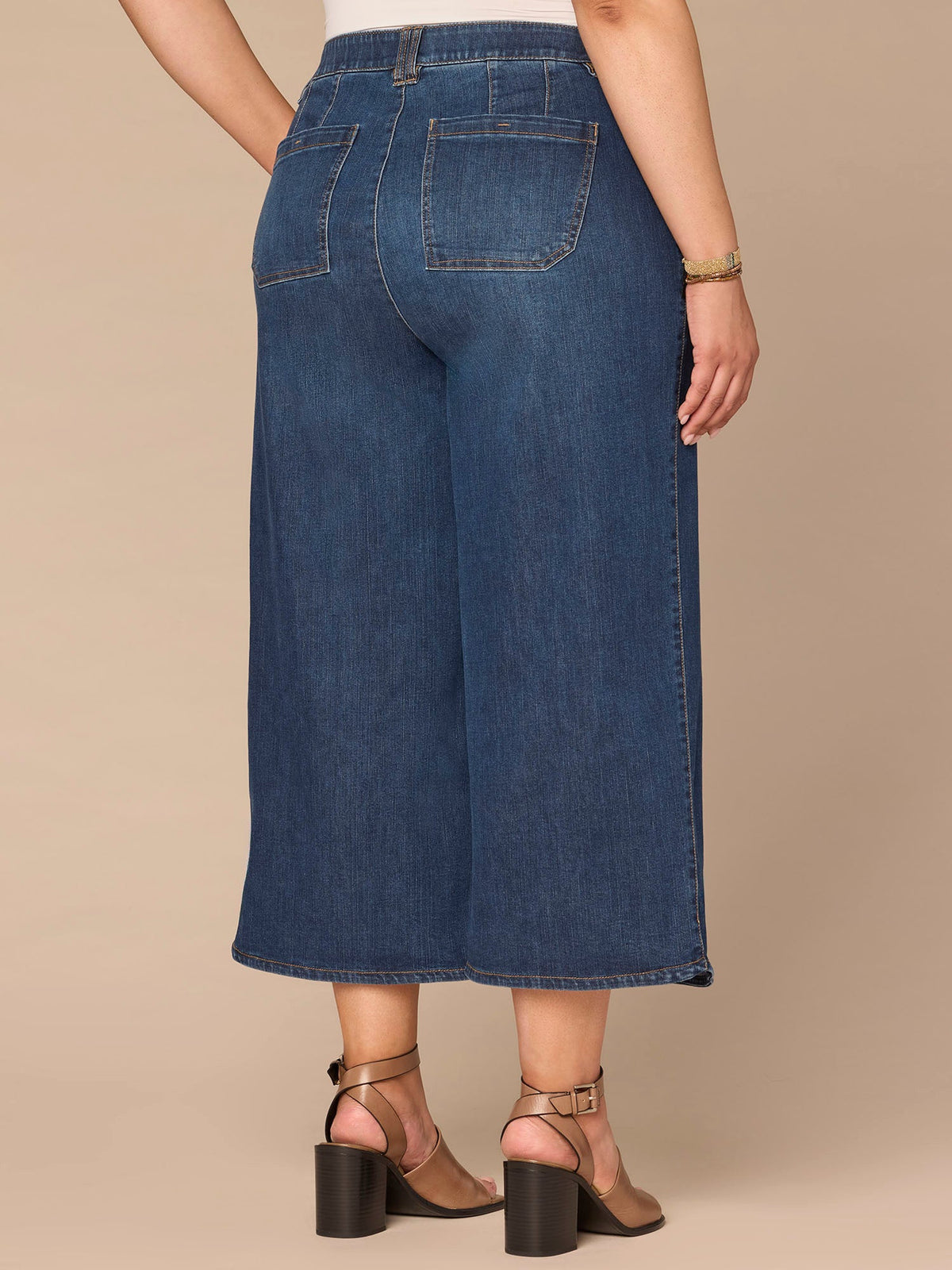 "Ab"solution® Skyrise Dart Seam Tulip Hem Crop Plus Size Wide Leg Jean - Blue Denim
