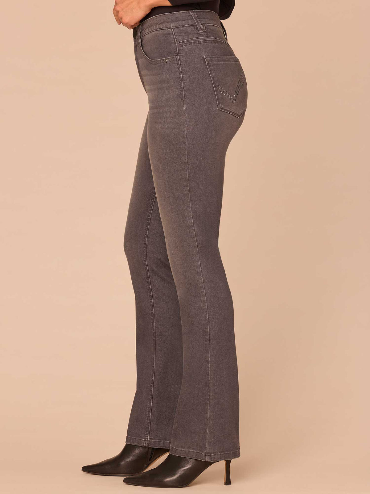 "Ab"solution® Cascading D Rhinestone Itty Bitty Boot Plus Size Jeans - Grey Denim