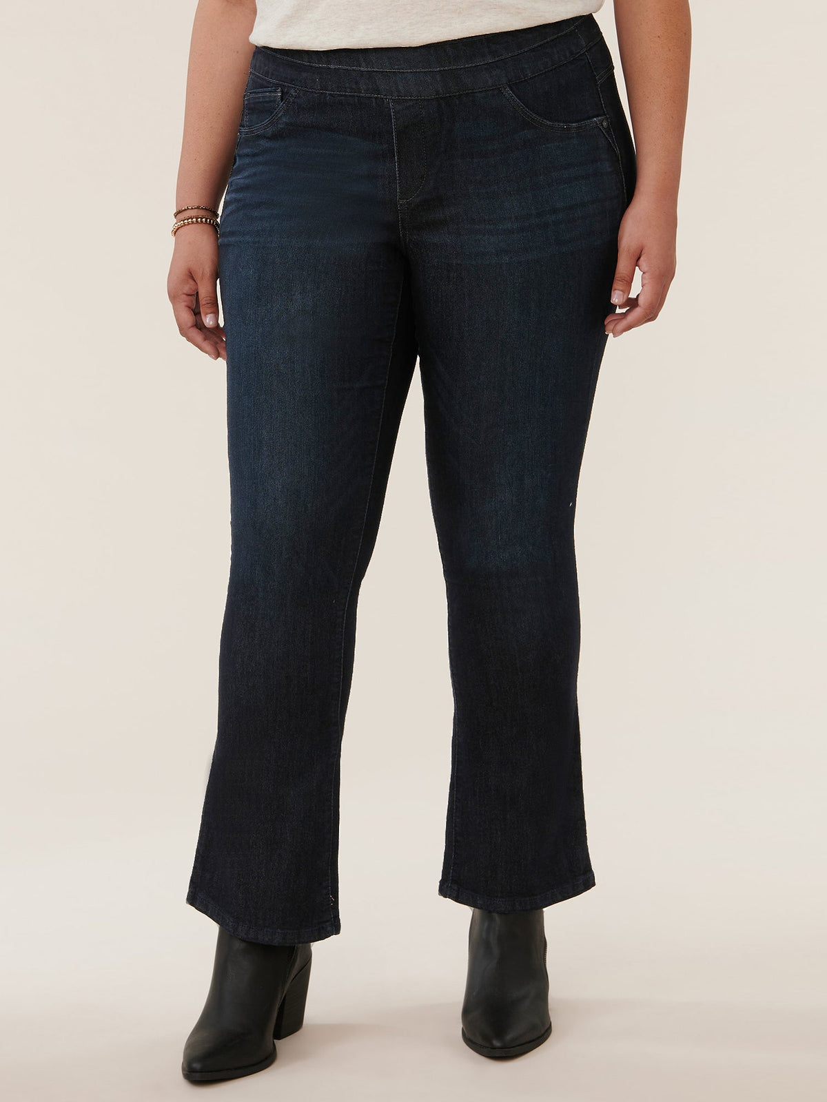Ab"solution® High Rise Indigo Plus Itty Bitty Bootcut Glider - Indigo Denim