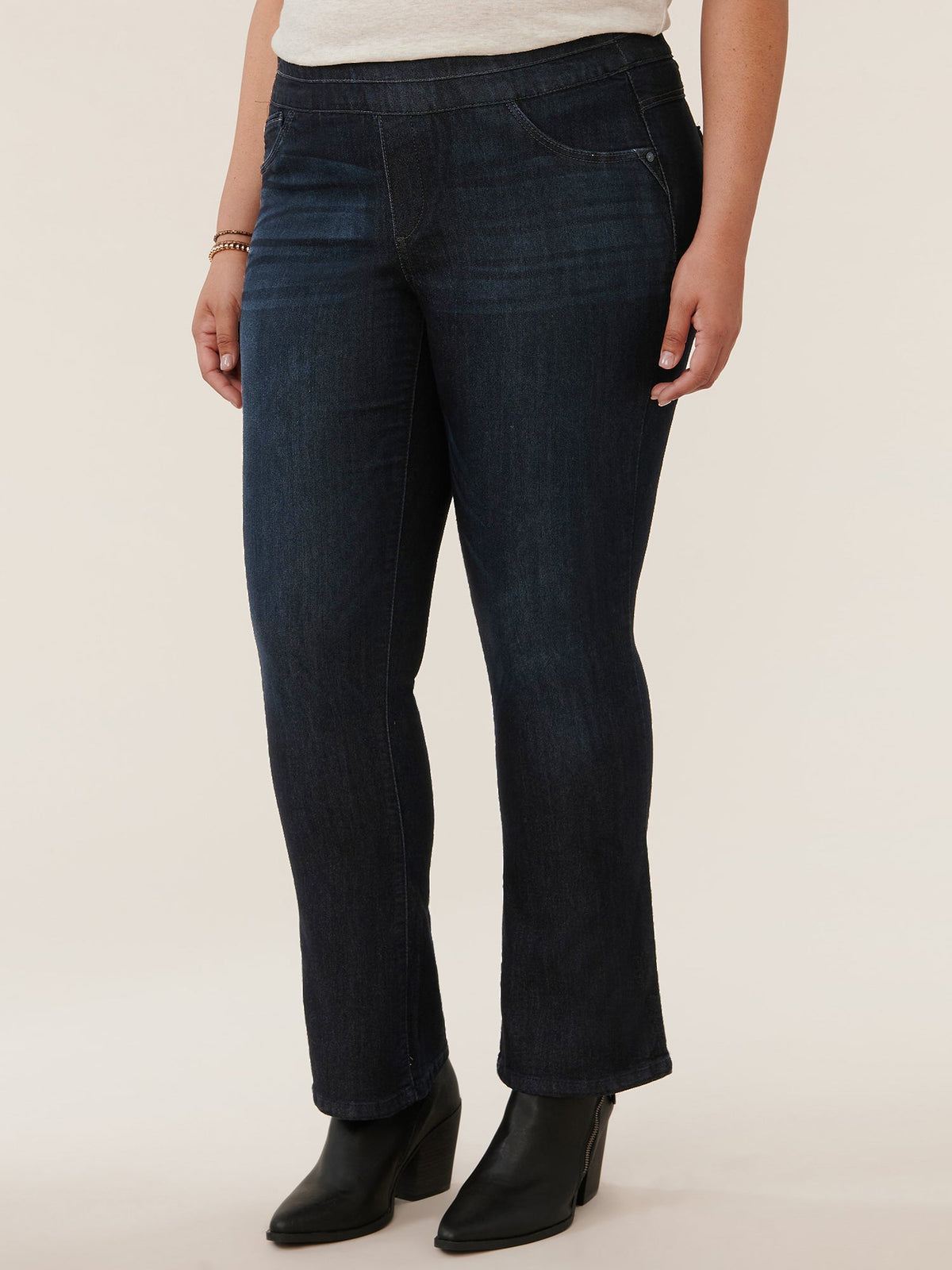 Ab"solution® High Rise Indigo Plus Itty Bitty Bootcut Glider - Indigo Denim