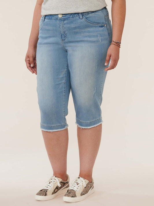 "Ab"solution® Light Blue Denim Fray Hem Plus Skimmer Jeans - Light Blue Denim