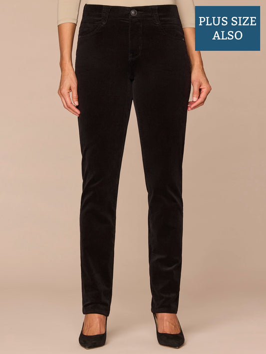 "Ab"solution® Mid-Rise Corduroy Plus Size Straight Leg Pants - Black|Fig Jam|Blue Pine|Dark Roast|Candied Walnut|Espresso|Royal Rum|Raw Umber|Deep Pine|Blanched Almond