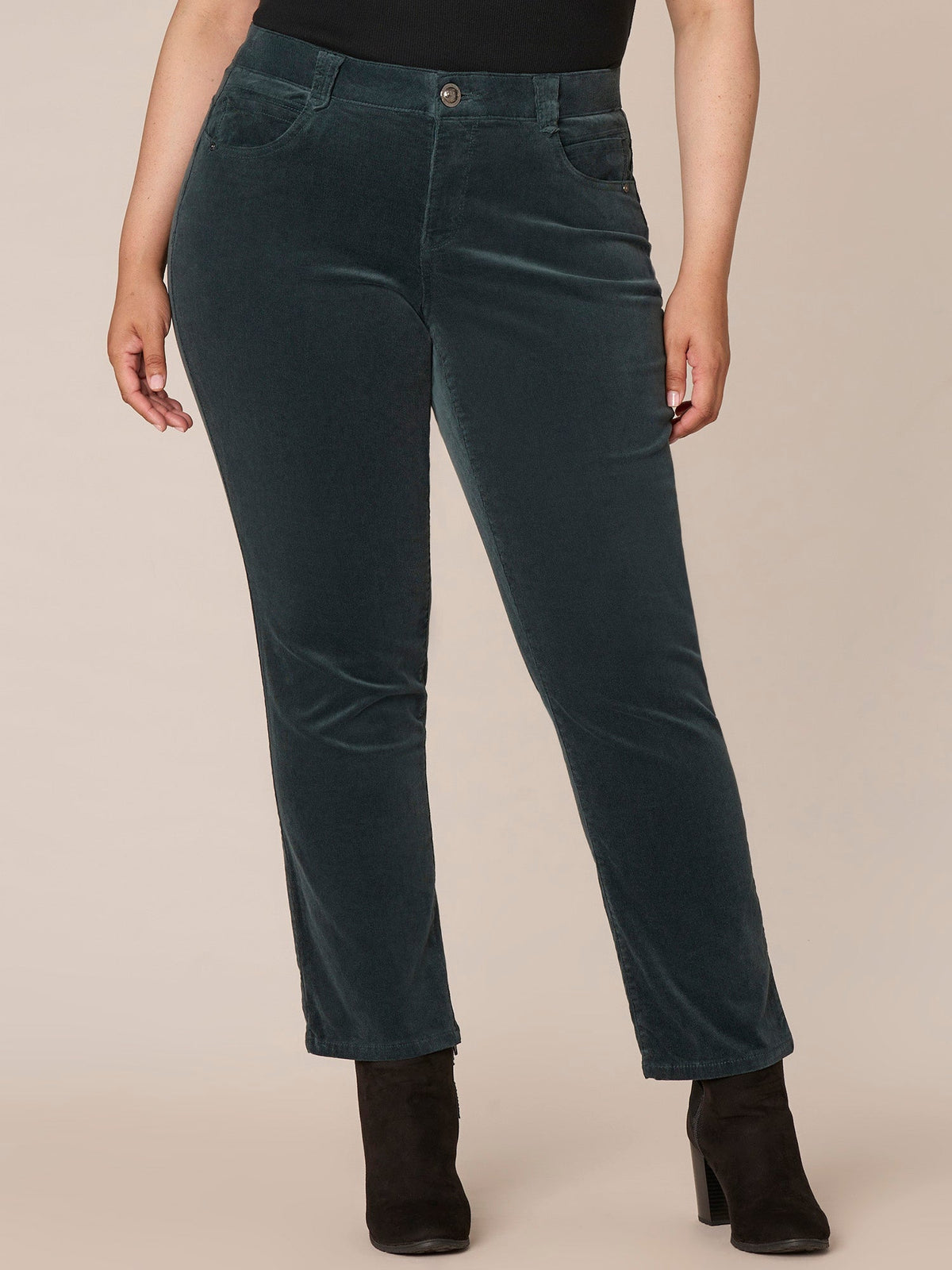 "Ab"solution® Mid-Rise Corduroy Plus Size Straight Leg Pants - Black|Fig Jam|Blue Pine|Dark Roast|Candied Walnut|Espresso|Royal Rum|Raw Umber|Deep Pine|Blanched Almond